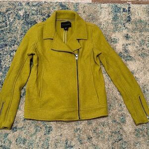 tahari womens wool blend moto jacket size XS chartreuse green